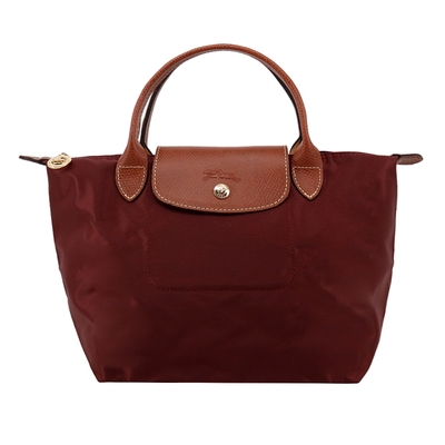 LONGCHAMP LE PLIAGE系列短把再生尼龍摺疊水餃包(小/酒紅)