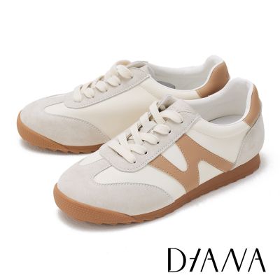 DIANA 幾何線條撞色綁帶休閒鞋 棕色