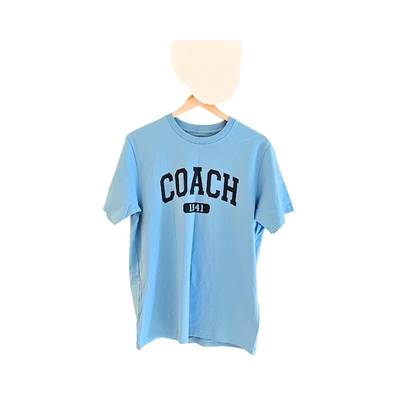 COACH灰藍色COACH圖印純棉圓領短袖T恤 (男版XS/S/M)