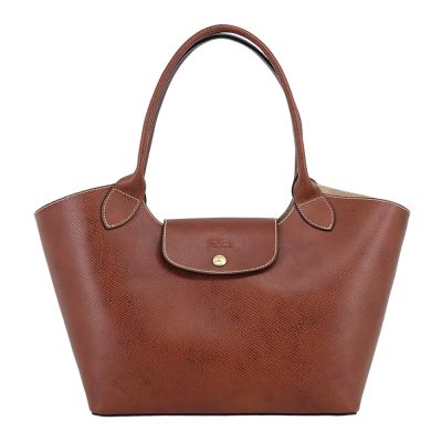 LONGCHAMP ÉPURE系列牛皮壓印肩背包(大/棕)