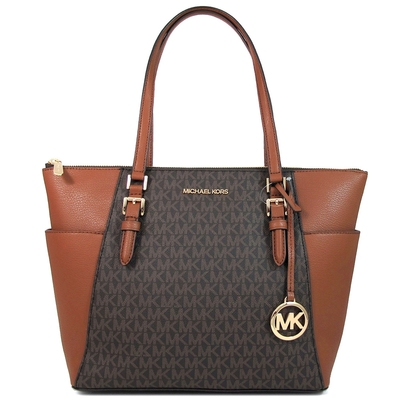 MICHAEL KORS Charlotte 異材拼接雙側口袋大托特/肩背包(咖啡橡果色)