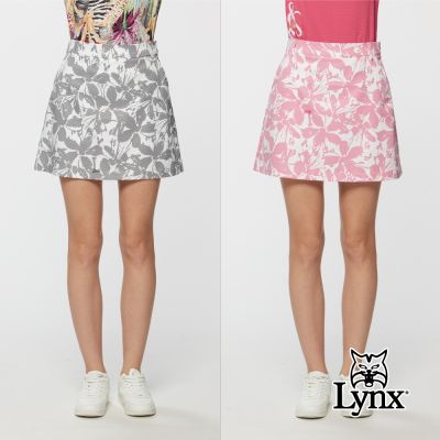 【Lynx Golf】女款防潑水吸濕快乾彈性條紋花卉印花造型短裙(二色)