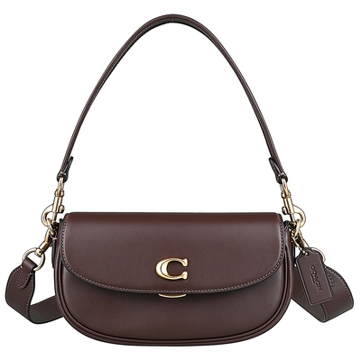 COACH EMMY 23金色金屬C字LOGO牛皮肩背斜背馬鞍包(楓樹棕)