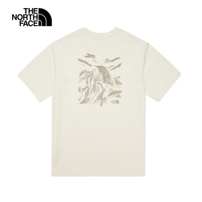 The North Face 官方旗艦 北面男款米白色純棉山峰天空抽象印花短袖T恤｜8AT3QLI