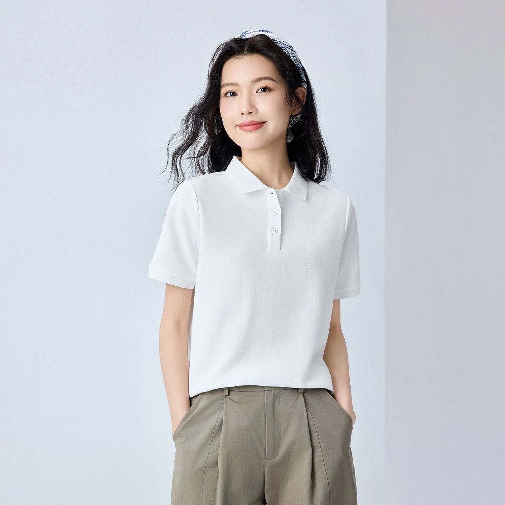 GIORDANO 女裝機能涼感抗UV短袖POLO衫【多色任選】 (16 皎白)
