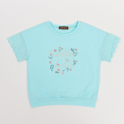 PIPPY精緻花卉LOGO刺繡花圓領上衣 藍綠-155