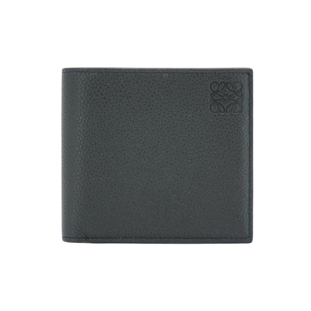Loewe 羅威 粒面小牛皮八卡對開短夾(黑)