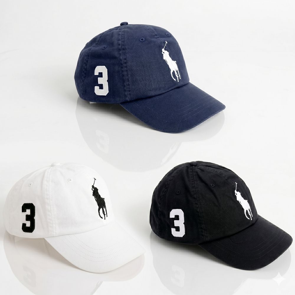 Polo Ralph Lauren Pony 馬刺繡數字補丁皮帶調節斜紋純棉棒球帽-多色可選 (黑色)