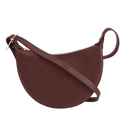 LONGCHAMP LE FOULONNÉ系列牛皮簡約圓弧斜背包(小/摩卡)