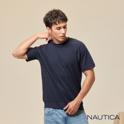 Nautica 官方旗艦 男裝 涼感立體織紋短袖上衣-深藍色