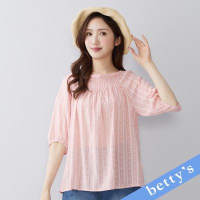 betty’s貝蒂思　鬆緊抽皺印花七分袖上衣(粉色)