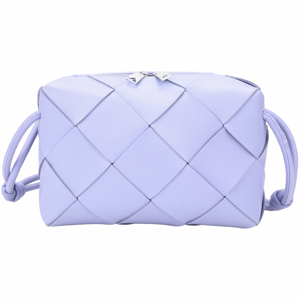 BV BOTTEGA VENETA 寶緹嘉  Cassette 小款 BV小羊皮大格編織斜背包(紫藤色)
