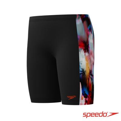 SPEEDO 官方旗艦店 男孩 運動及膝泳褲Digital 黑/迷幻島