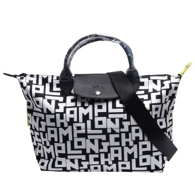 LONGCHAMP Le Pliage LGP字母LOGO手提/斜背包(大-黑/白色)