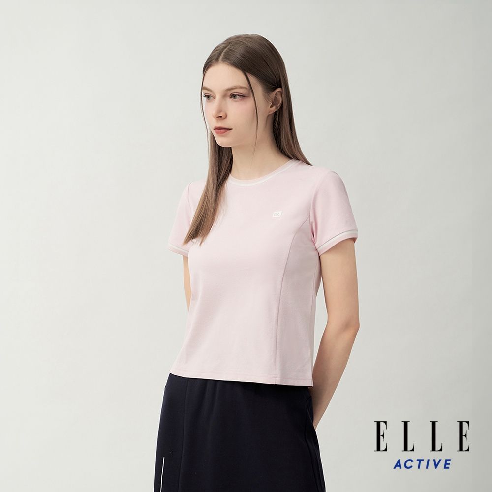 ELLE ACTIVE 女款 滾邊設計圓領短袖T恤-粉色(EA26S1W1606#71)