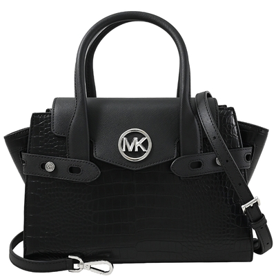MICHAEL KORS CARMEN 金屬LOGO鱷魚紋皮革手提斜背兩用包(黑)