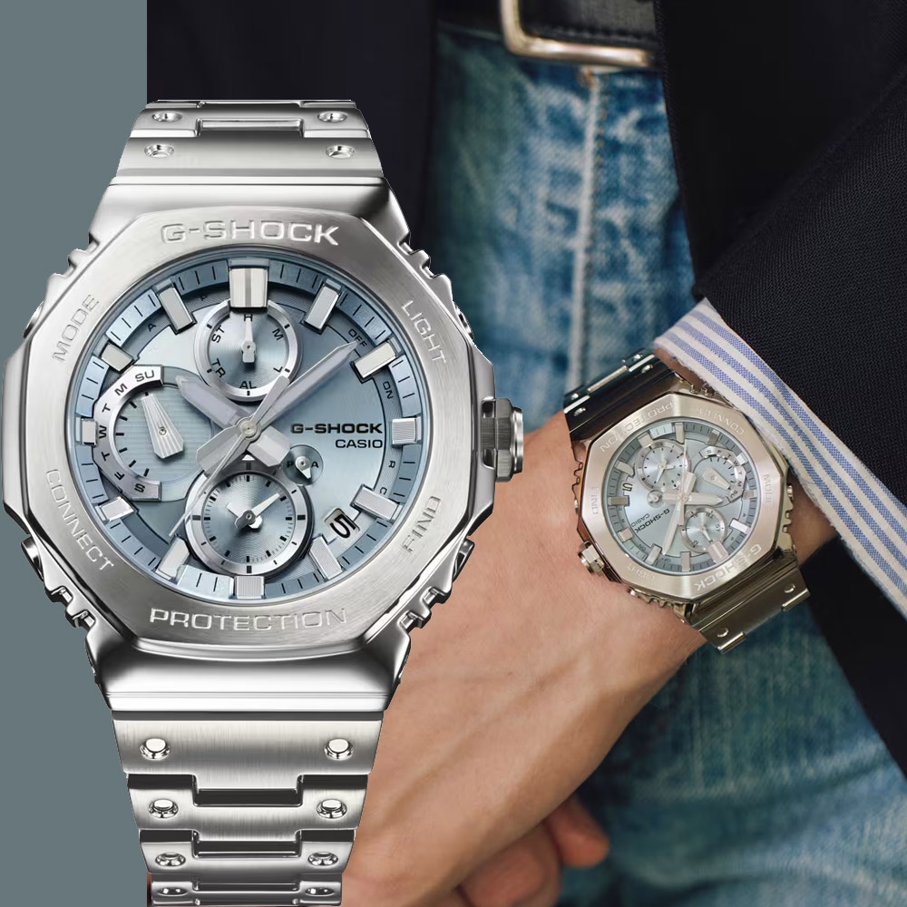 CASIO 卡西歐 G-SHOCK 八角不鏽鋼 太陽能藍芽三眼計時錶 手錶 開學換新季 送禮推薦 GMC-B2100AD-2A
