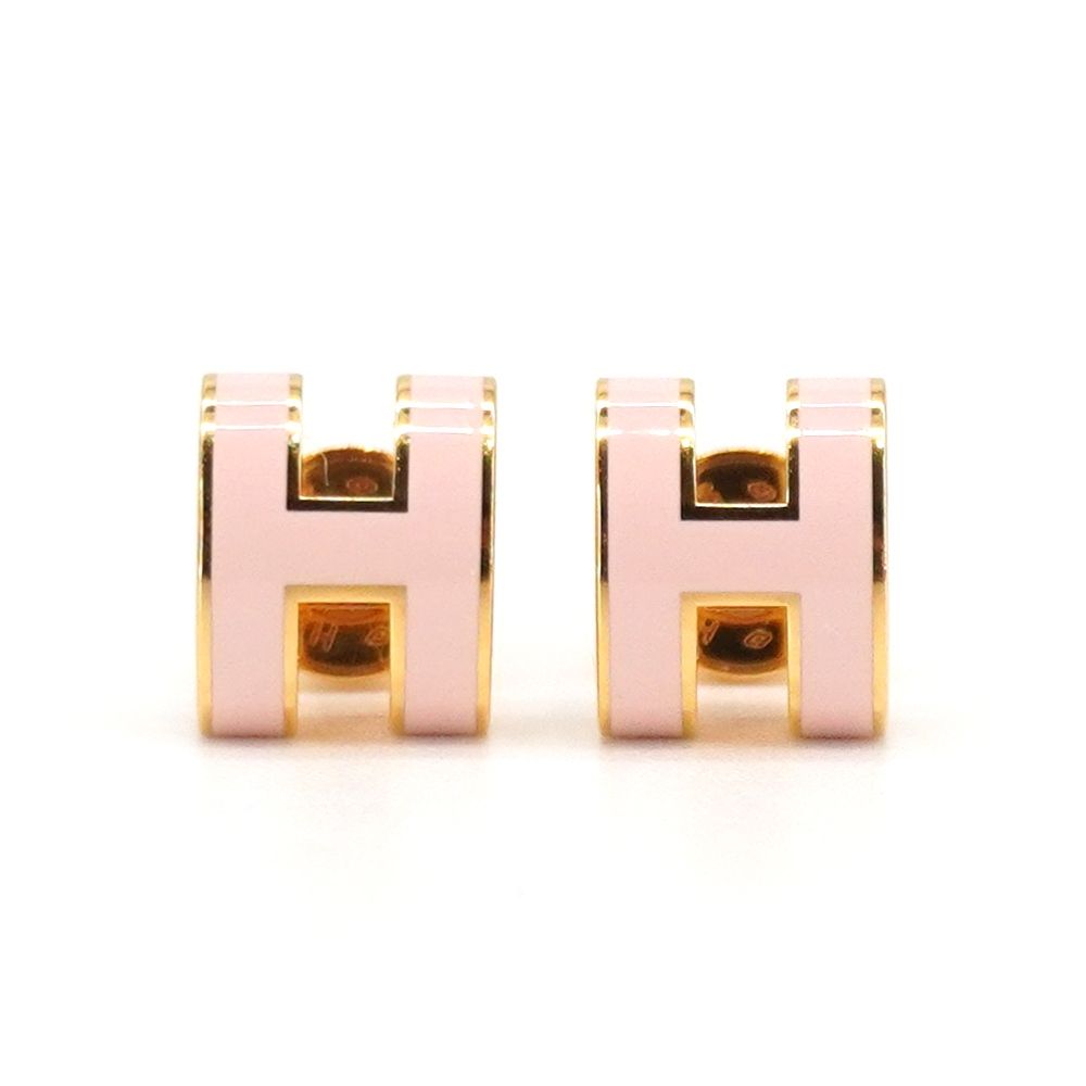 Hermes 愛馬仕 Pop H 立體簍空橢圓logo耳環-mini(粉/金)
