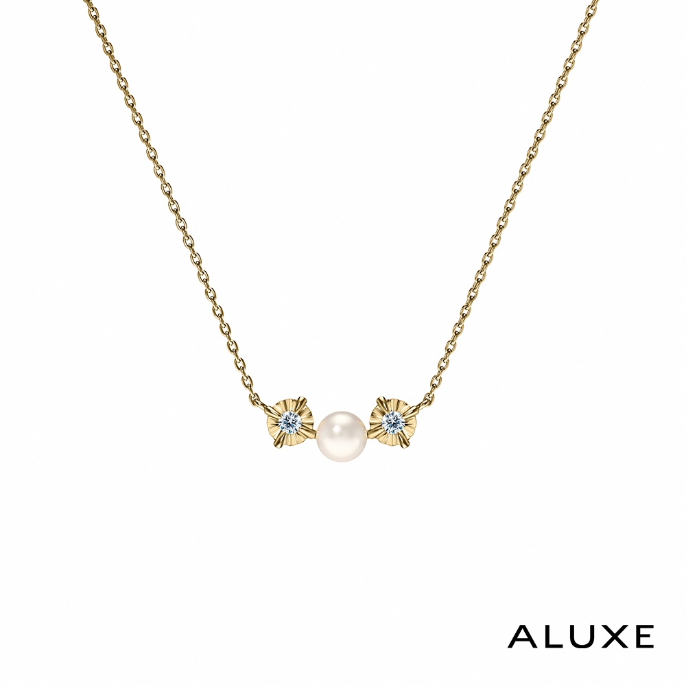ALUXE 亞立詩 天然淡水珍珠 10K金 珍珠雙鑽項鍊 珍愛系列 Be charming NN0222