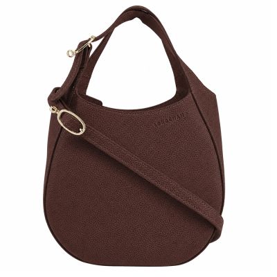 LONGCHAMP LE FOULONNÉ系列牛皮簡約圓弧手提/斜背兩用包(小/摩卡)