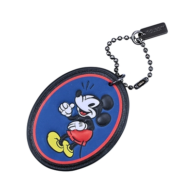 COACH X DISNEY MICKEY圖印海軍藍橢圓餅珠鍊鑰匙圈掛飾