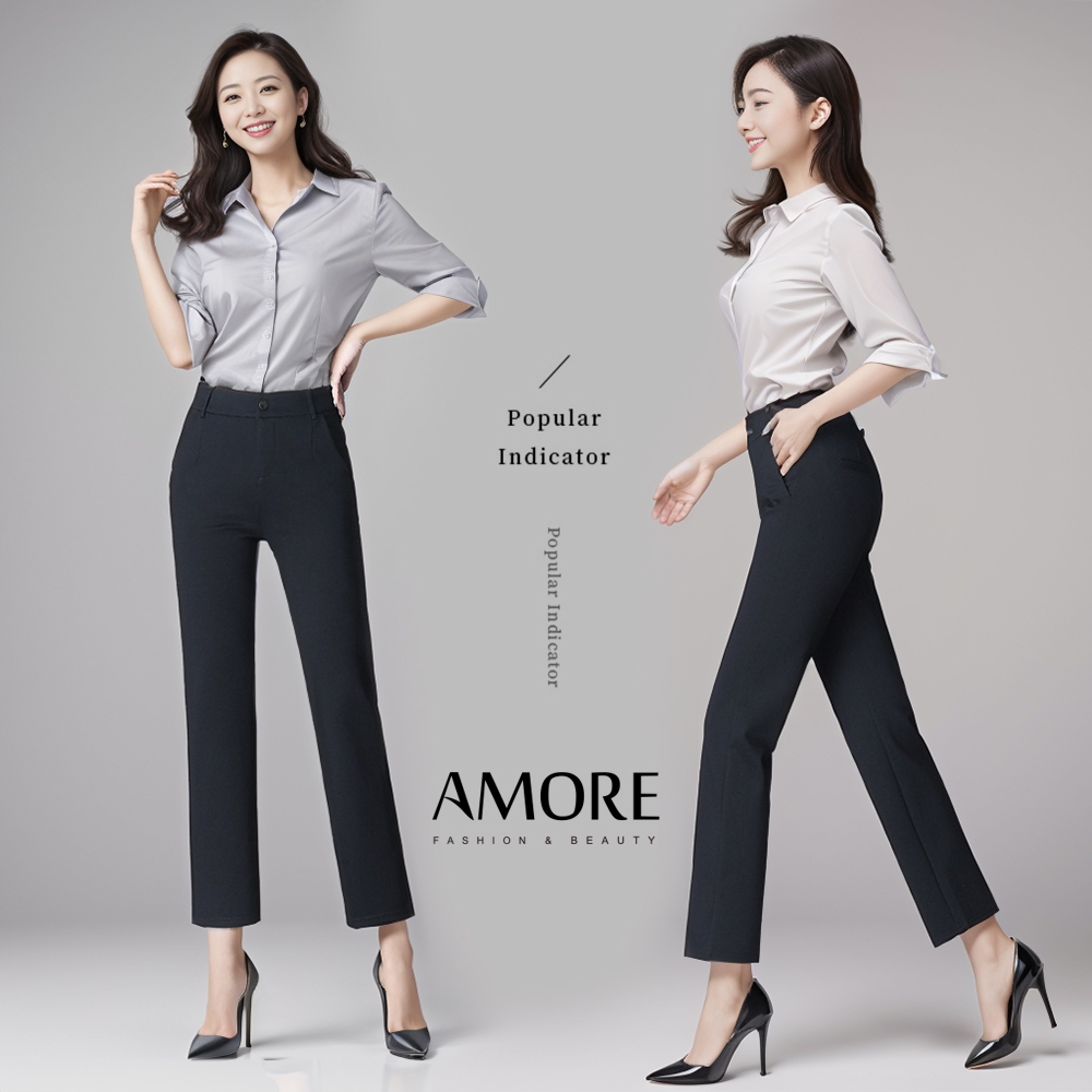 【Amore】通勤百搭多款長褲12款MXXL 直筒褲 喇叭褲 西裝褲女 直筒寬褲 (直筒西裝九分褲)