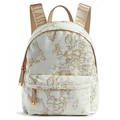 Alviero Martini 義大利地圖包 PU尼龍拉鍊後背包25cm-地圖白