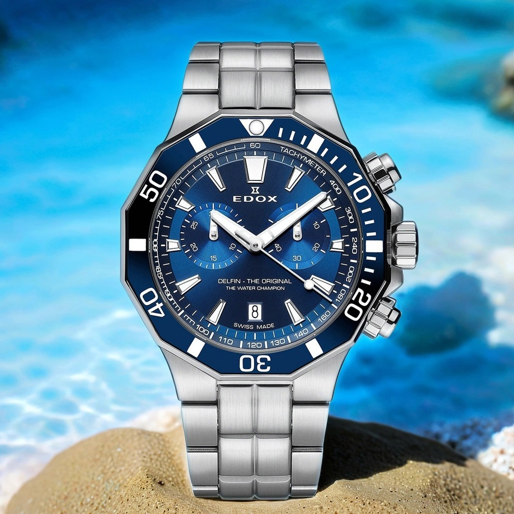 EDOX Delfin 海豚200米潛水計時手錶 開學換新季 送禮推薦-43mm E10112.3BUM.BUIN