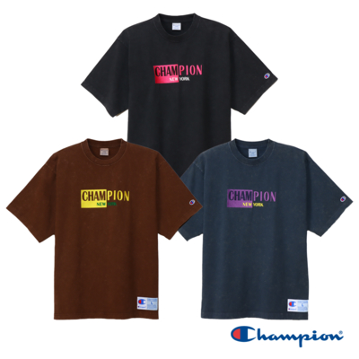 Champion 官方直營-男款 復古色落 刺繡 New York 寬短 短TEE (3色)