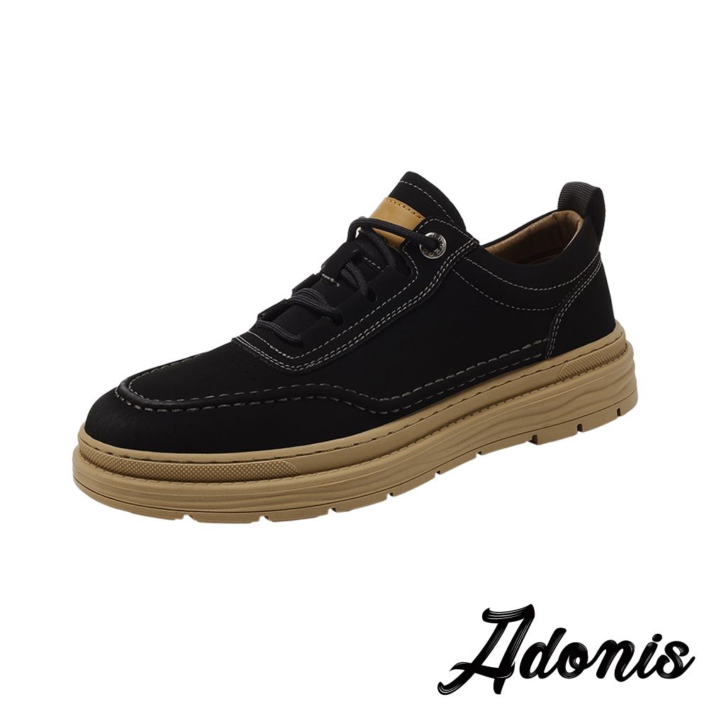 Adonis 真皮休閒鞋 板鞋/真皮手工縫線百搭復古設計休閒板鞋 黑
