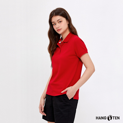 Hang Ten-女裝-經典彈性短袖POLO衫-鮮紅