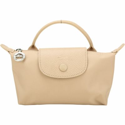 LONGCHAMP Le Pliage One 奔馬烙印牛皮單色萬用小提包 化妝包(米色)