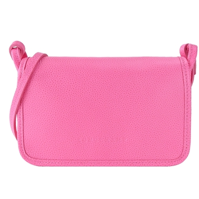 LONGCHAMP LE FOULONNÉ系列牛皮翻蓋夾式斜背包(糖果粉)