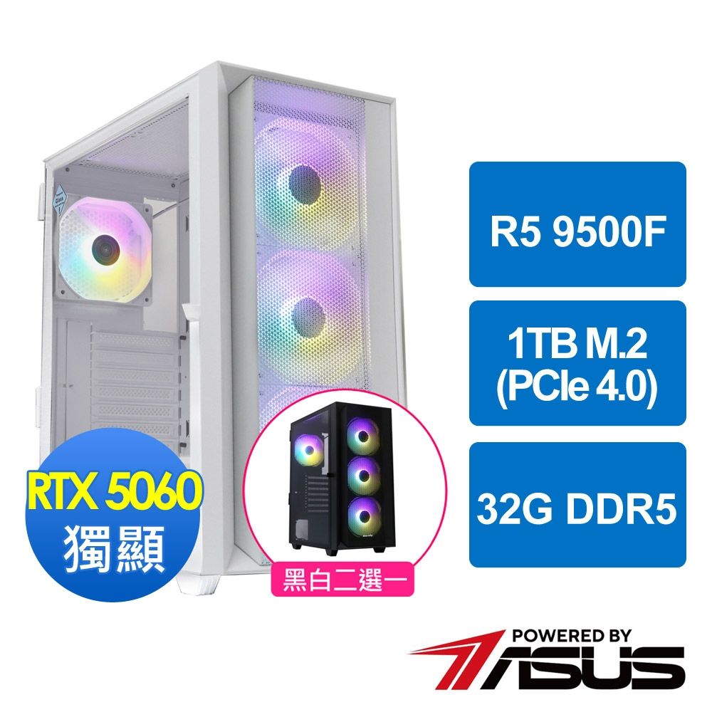華碩B650平台[聖虎俠客]R5 9500F MPK/32G/RTX 5060/1TB_M2