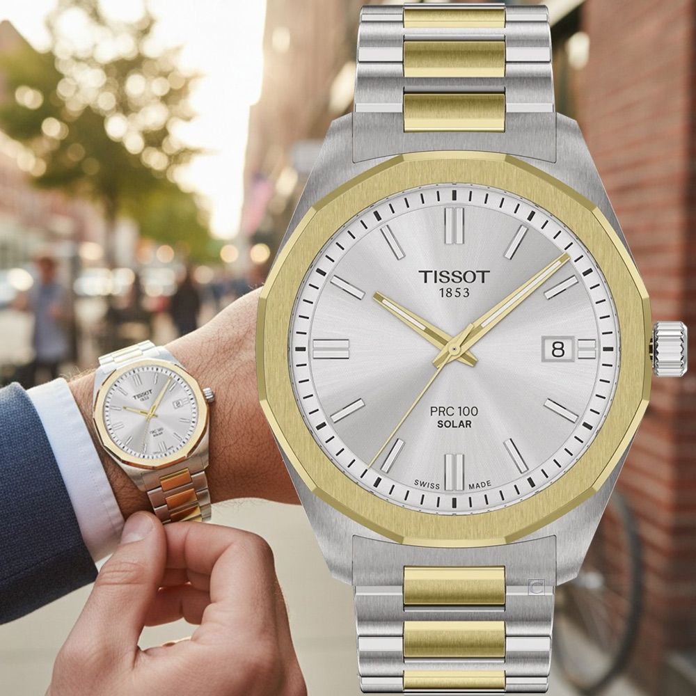 TISSOT 天梭錶 PRC 100系列 Solar太陽能腕錶 男錶 手錶-T1514222203100/39mm 雙色
