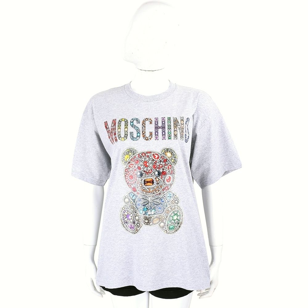 MOSCHINO 彩繪泰迪熊 x 泡泡龍聯名 寬鬆版純棉短袖TEE T恤-多款可選 (彩色寶石泰迪熊-灰色)