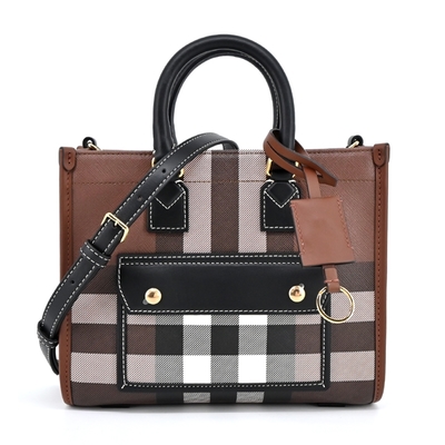 BURBERRY 巴寶莉 Freya經典格紋皮革迷你托特包(暗樺木棕色)
