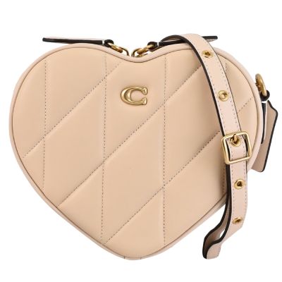 COACH Heart 經典C LOGO絎縫皮革愛心造型斜背包(米白)