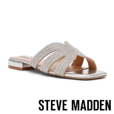 STEVE MADDEN-閃鑽米字低跟拖鞋 SEQUEL-銀色