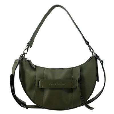 LONGCHAMP 3D系列小牛皮半月型兩用包(小/卡其綠)
