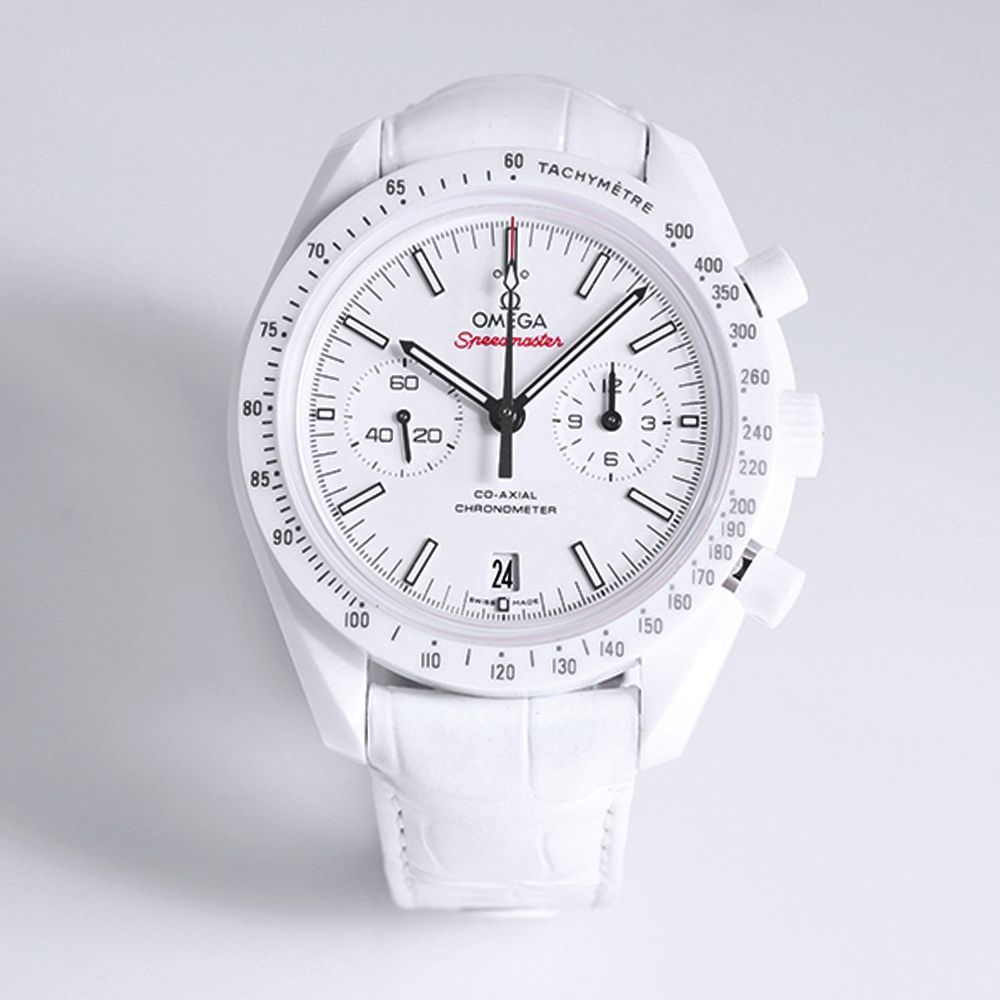 二手品 OMEGA 歐米茄 月之光面 白色陶瓷 自動上鍊 44.25MM (含未壓日期年保卡及原廠盒子)