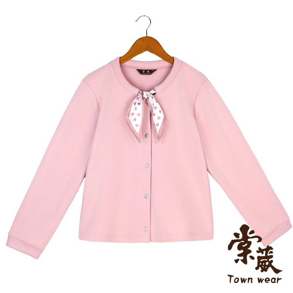 【TOWNWEAR棠葳】雅韻波點休閒上衣 2色-附領巾(女上衣/長袖上衣/波點/珍珠吊飾/休閒/百搭/日常) (粉紅色系)