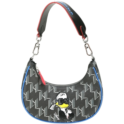 KARL LAGERFELD x Disney 唐老鴨塗層帆布手提/肩背半月包(黑灰色)