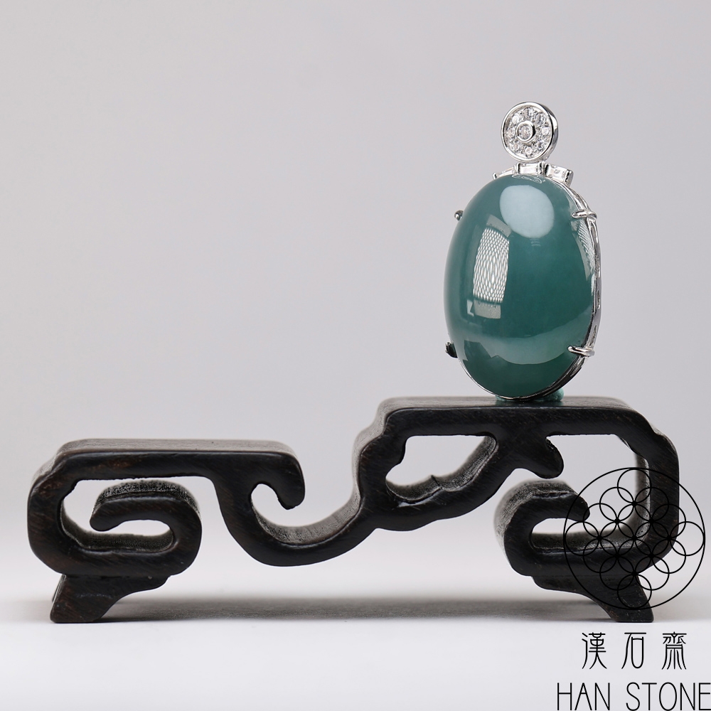 漢石齋】天然翡翠A貨鑲嵌大蛋面吊墜冰種藍水(20*26mm) | 漢石齋| Yahoo