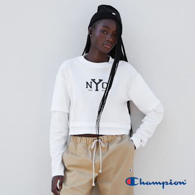 Champion 官方直營-女款 NYC短版寬鬆上衣(白)