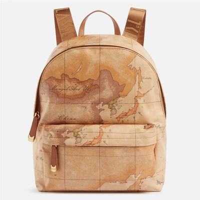 Alviero Martini 義大利地圖包 PU尼龍後背包28cm-地圖黃