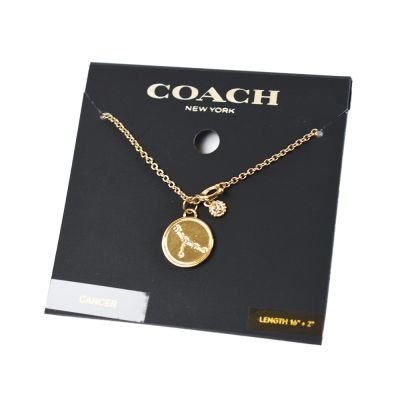 COACH 巨蟹座硬幣墜飾鎖骨鍊-金色