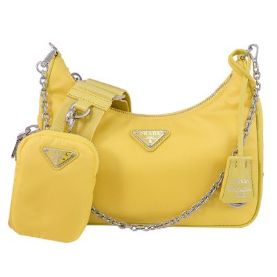 PRADA Re-Edition 2005 Re-Nylon 三角LOGO尼龍二合一肩/斜背包(亮黃)