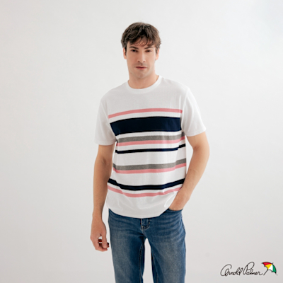 Arnold Palmer -男裝-立體緹織條紋 T-Shirt-白色