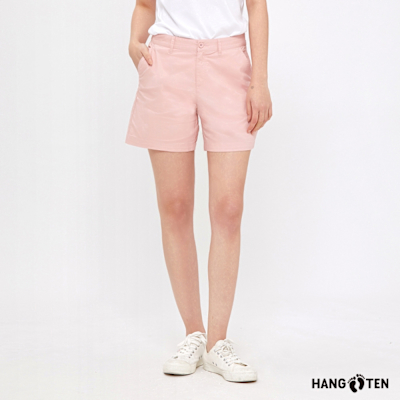 Hang Ten-女裝-經典斜紋布開扣短褲-灰紅